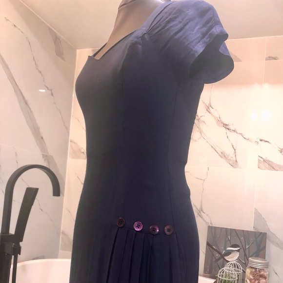 Vintage Léger dress navy blue linen size small - Picture 3 of 11